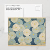 White and blue Japanese flower design postcard ポストカード (正面/裏面)