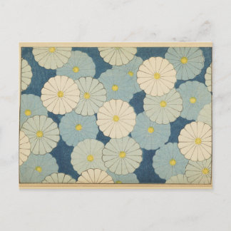 White and blue Japanese flower design postcard ポストカード