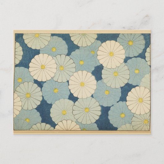 White and blue Japanese flower design postcard ポストカード (正面)