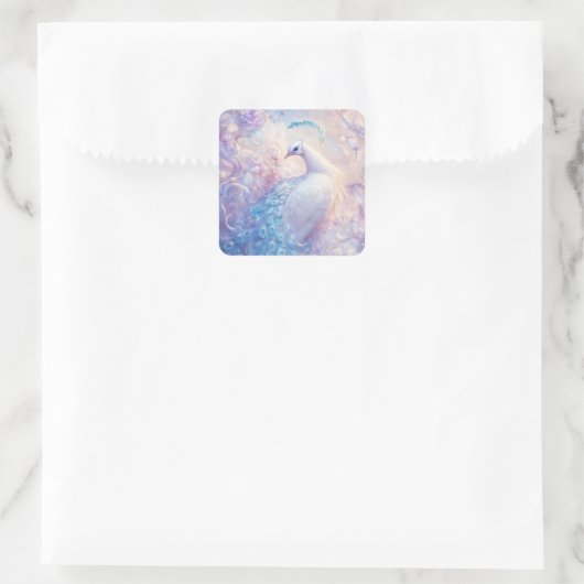 White and Blue Peacock in Ethereal Fantasy Garden スクエアシール (バッグ)