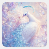 White and Blue Peacock in Ethereal Fantasy Garden スクエアシール (正面)