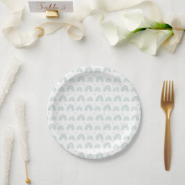 White And Blue Rainbow Babyshower New Baby Plate ペーパープレート