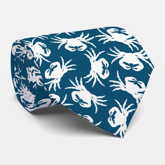 White and Blue Seamless Crab Pattern ネクタイ (ロール)