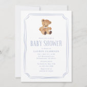 White and Blue Teddy Bear Baby Shower Invitation 案内状 (正面)