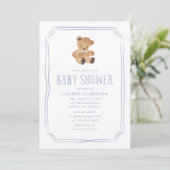 White and Blue Teddy Bear Baby Shower Invitation 案内状 (スタンド正面)
