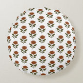 White and Brown Floral Boho  ラウンドクッション (正面)