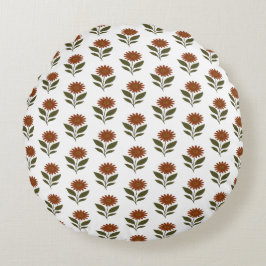 White and Brown Floral Boho  ラウンドクッション