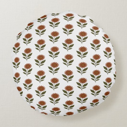 White and Brown Floral Boho  ラウンドクッション (裏面)