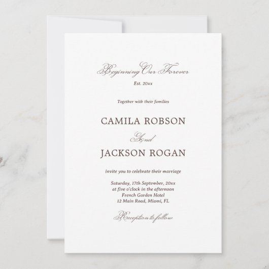 White and Brown Wedding  招待状 (正面)