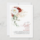 White and Burgundy Red Floral Fall Bridal Shower 招待状 (正面)