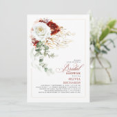 White and Burgundy Red Floral Fall Bridal Shower 招待状 (スタンド正面)