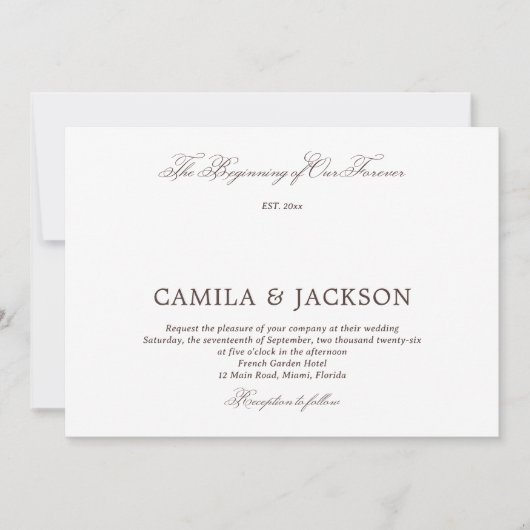 White and Chocolate Brown Wedding  招待状 (正面)