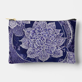 White and dark blue floral patterns AI art  アクセサリーポーチ