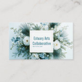 White and Dusty Blue Winter Floral Gold Frame 名刺 (正面)