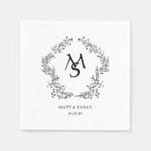 White and Floral Crest Frame Elegant  スタンダードカクテルナプキン (正面)