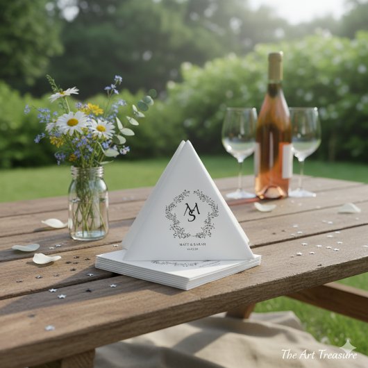 White and Floral Crest Frame Elegant  スタンダードカクテルナプキン