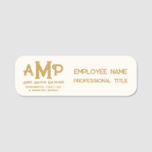 White and Gold 3 Letter Monogram Business Employee 名札 (正面)