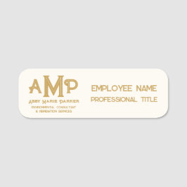 White and Gold 3 Letter Monogram Business Employee 名札