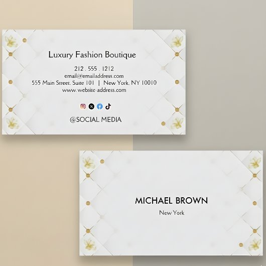 White and Gold Business Card Template 名刺