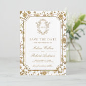White and Gold Chinoiserie Crest Photo Wedding セーブザデート (スタンド正面)
