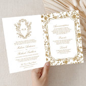 White and Gold Chinoiserie Crest QR Code Wedding 招待状