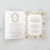 White and Gold Chinoiserie Crest QR Code Wedding 招待状 (内部)
