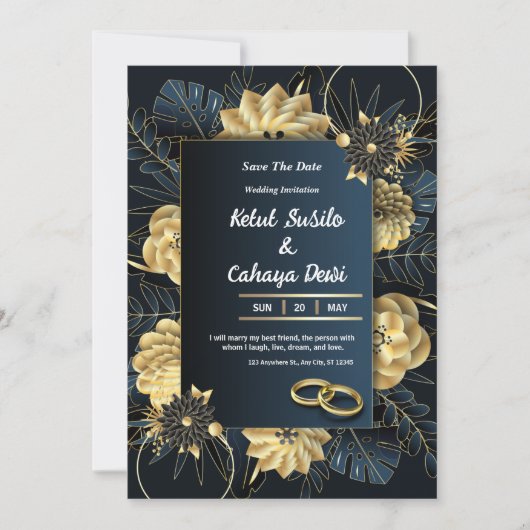 White and Gold Elegant Wedding Invitation 招待状 (正面)