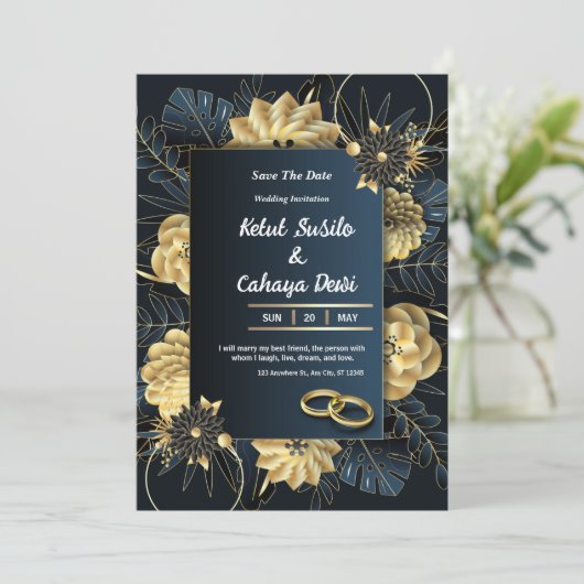 White and Gold Elegant Wedding Invitation 招待状 (スタンド正面)