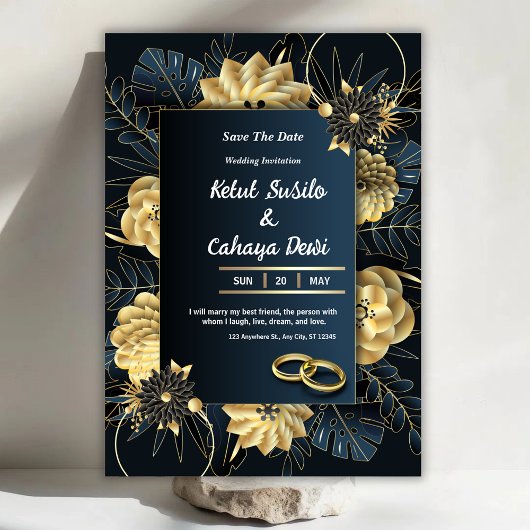 White and Gold Elegant Wedding Invitation 招待状