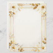 White and Gold Flowers and Double Frame Stationery レターヘッド (正面/裏面)