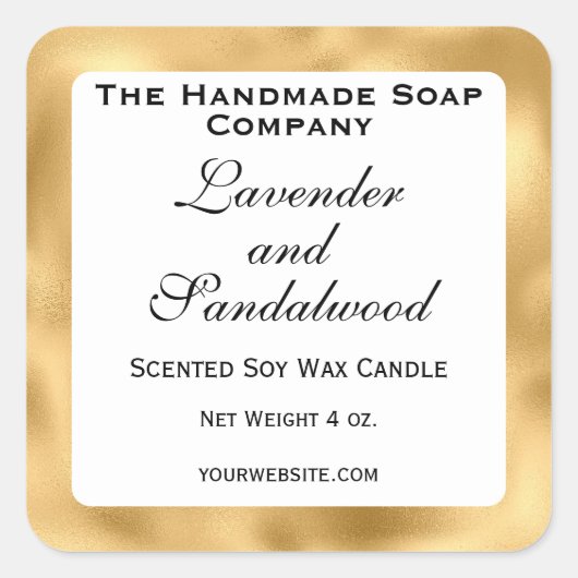 White and Gold Foil Candle Label スクエアシール (正面)