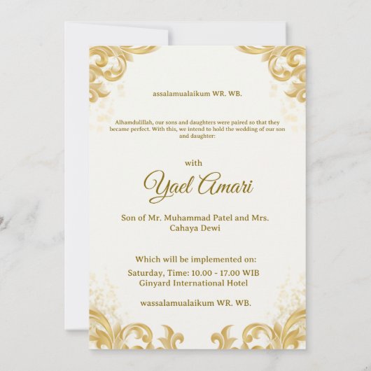 White and Gold Modern Elegant Wedding Celebration 招待状 (裏面)