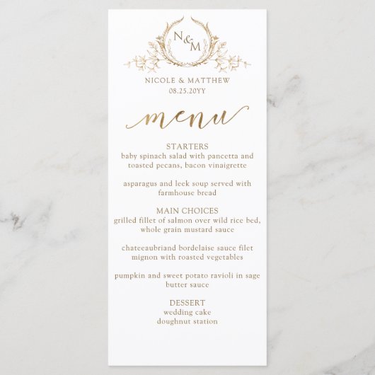 White and Gold Monogram Wedding Double-sided Menu メニュー (裏面)