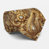 White and Gold Paisley Diamond 3d Style Neck Tie ネクタイ (ロール)