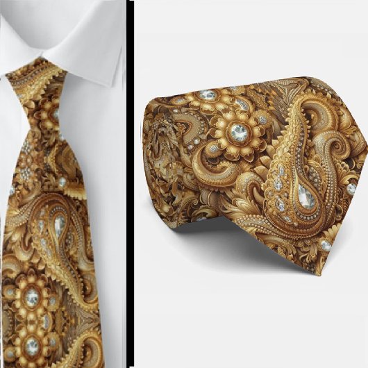 White and Gold Paisley Diamond 3d Style Neck Tie ネクタイ