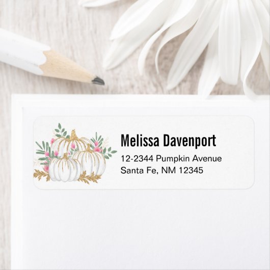 White and Gold Pumpkins Watercolor ラベル (インサイチュ)