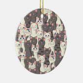 White and gray cats pattern セラミックオーナメント (右)