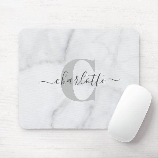 White and Gray Marble Personalized Monogram Name マウスパッド (マウス)