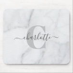 White and Gray Marble Personalized Monogram Name マウスパッド<br><div class="desc">White and Gray Marble Personalized Monogram Name Mouse Pad</div>