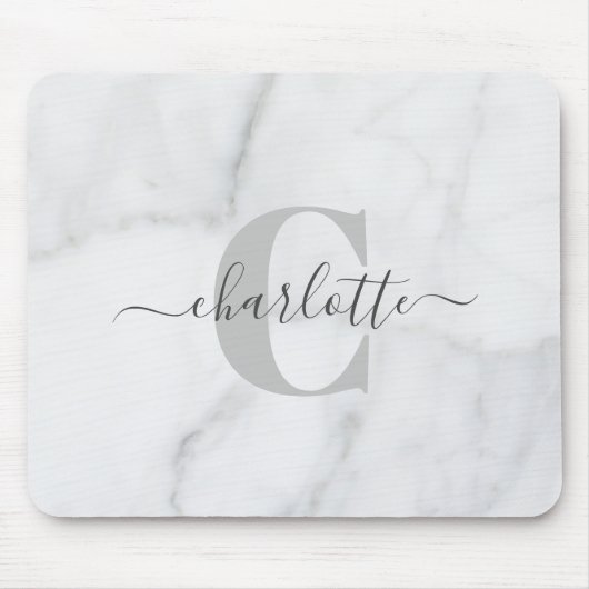 White and Gray Marble Personalized Monogram Name マウスパッド (正面)