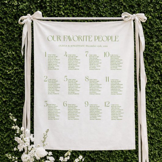 White and Green Fabric Wedding Seating Chart  タペストリー