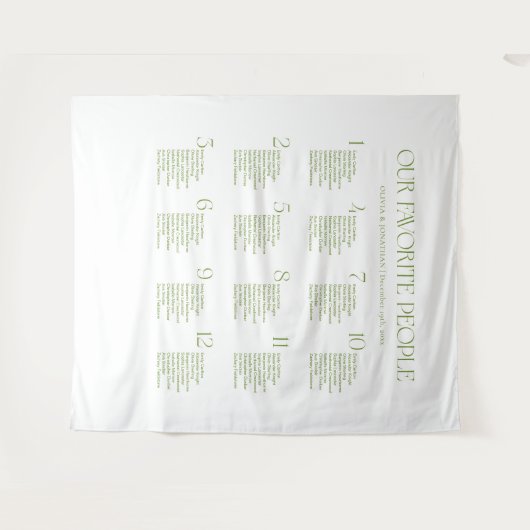 White and Green Fabric Wedding Seating Chart  タペストリー (正面(横))