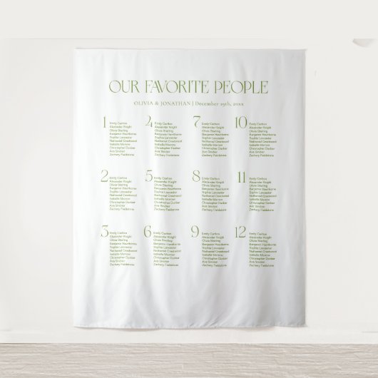 White and Green Fabric Wedding Seating Chart  タペストリー (正面)