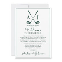 White And Green Golf Wedding Welcome Note
