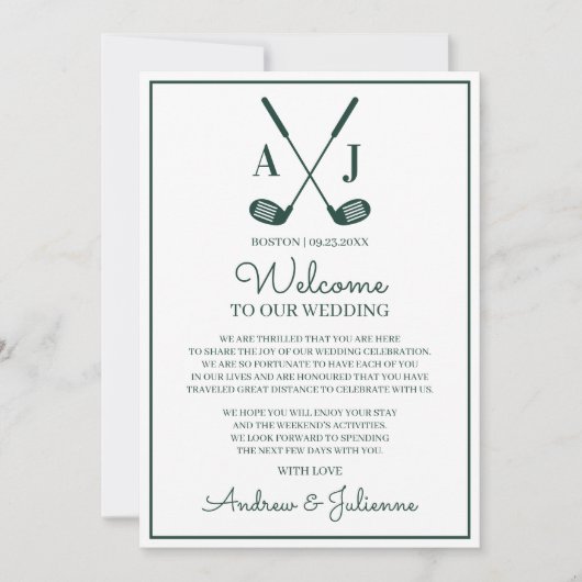 White And Green Golf Wedding Welcome Note 招待状 (正面)