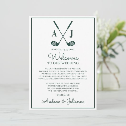 White And Green Golf Wedding Welcome Note 招待状 (スタンド正面)