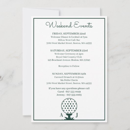 White And Green Golf Wedding Welcome Note 招待状 (裏面)