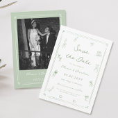 White and Green Hand Drawn Wedding Save the Date 招待状