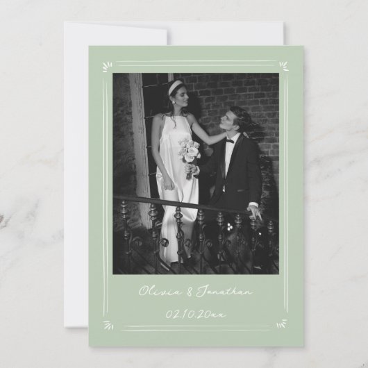 White and Green Hand Drawn Wedding Save the Date 招待状 (裏面)