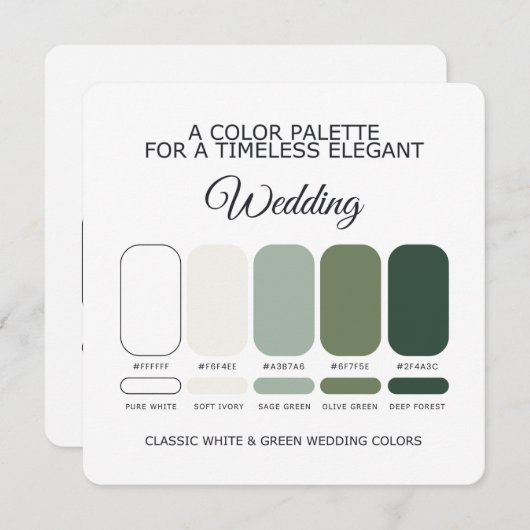 White and Green Wedding Color Palette Card 招待状 (正面/裏面)